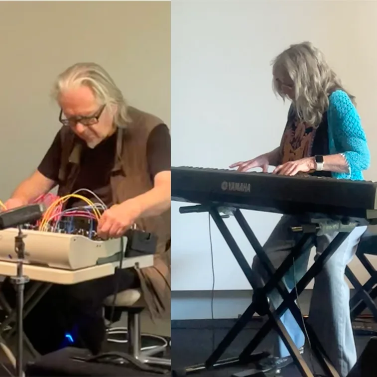 Left pic: J acques Soddell solo live improvised  modular synth soundscape compositions. Right pic: Jude Russell at the Keyboard one third of 